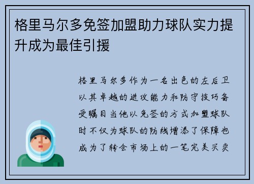 格里马尔多免签加盟助力球队实力提升成为最佳引援